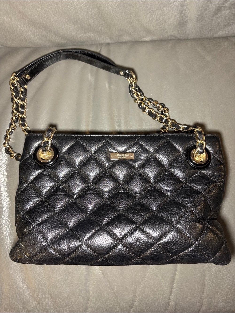 kate spade Black Quilted Shoulder Bag with Gold Hardware